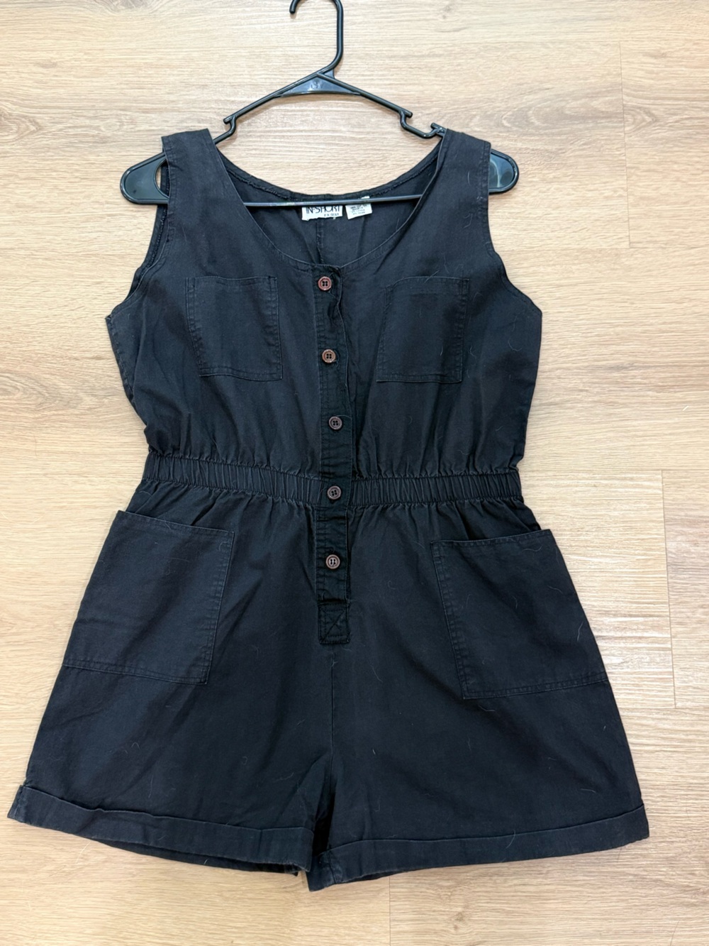 Vintage In-Short Black Sleeveless Button-Front Romper